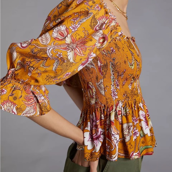 Anthropologie Smocked Sweetheart Blouse size medium - Picture 2 of 12